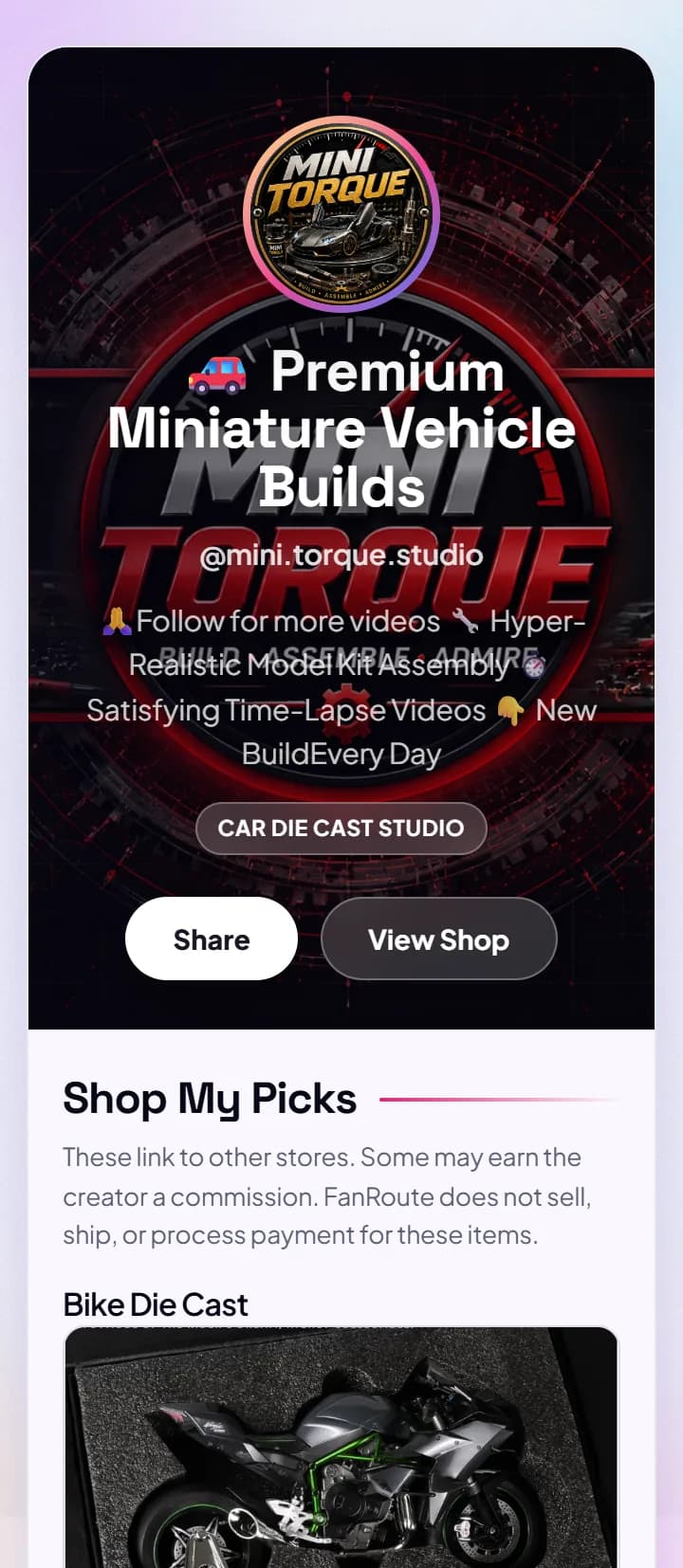 The header of a FanRoute shop for miniature vehicle builds